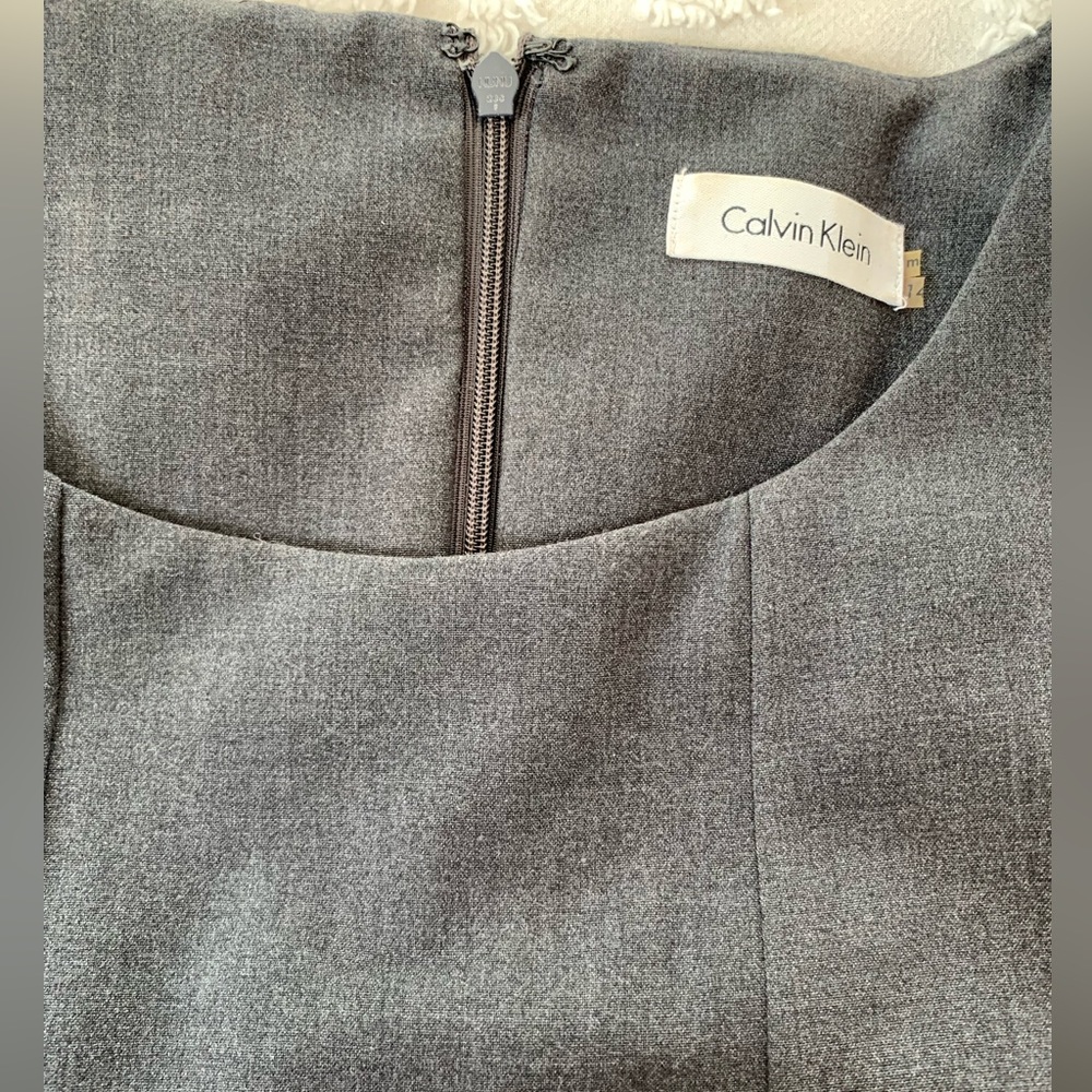 Calvin Klein Dress: Gray/Black/White Colorblock Dress Sleeveless A-Line Belt 14 - Picture 5 of 10